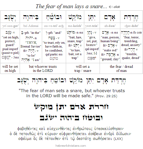 Proverbs 29:25 Hebrew analysis